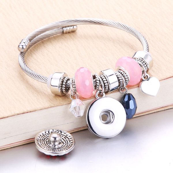 

wholesale silver elastic bracelet snaps jewelry bangles 18mm charms bracelet vintage snap jewelry fit 18/20mm snaps buttons 8012, Golden;silver
