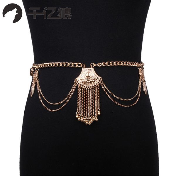 

women belly dance waist chain bohemian metal body chain ms belt, Black;brown