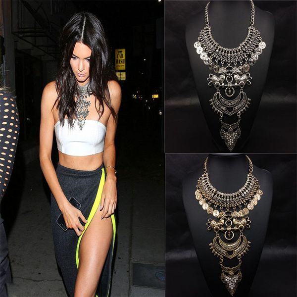 

big chunky necklaces 2017 gypsy statement colier vintage boho coin necklaces ethnic tribal maxi necklace bijoux colier femme, Golden;silver