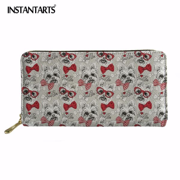 

instantarts cute animal dog design women long wallet yorkshire terrier print pu leather purse for girls female fashion clutch, Red;black