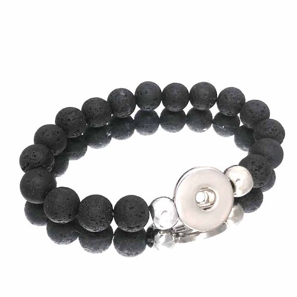 

new 307 interchangeable candy colors expandable stretch volcanic stone bead bracelet fit 18mm snap button jewelry women bangle, Black