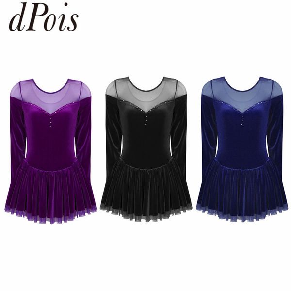 DPOIS New Women Women Manga Longa Velvet Vestimento Vestor de Patinação Adulto Balé Tutu Vestido Ginástica Chafe