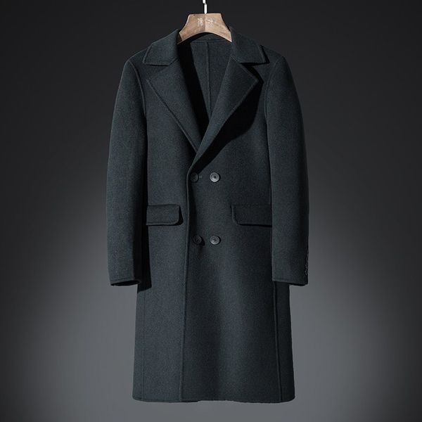 

dhfinery winter wool coat men long sections lapel 65%woolen coats black gray business overcoat mens windbreaker jacket 9905
