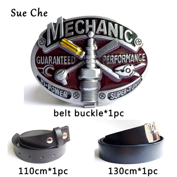

sue che 2018 new men black belt with buckle fashion zinc alloy mechanic belt buckle with 2 belt drop ship, Black;brown