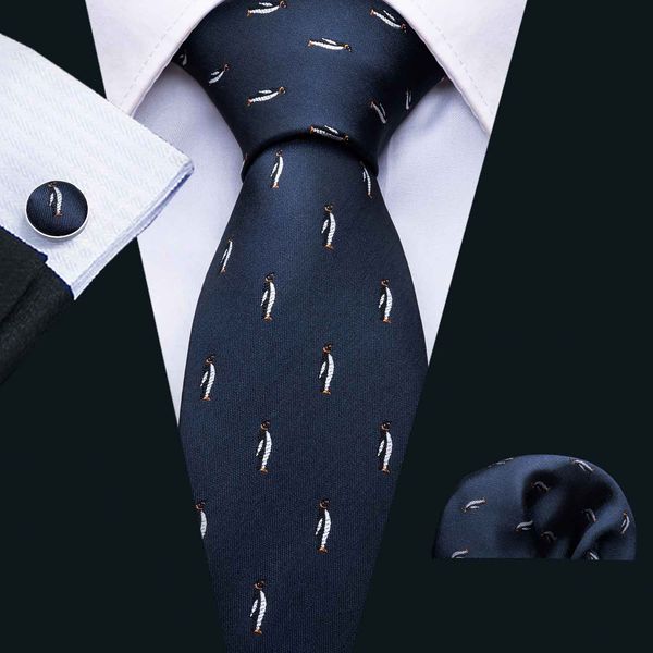 

роскошные мужские галстук темно-синий галстук с милый пингвин небольшой шаблон набор платок и манжеты горячая оптовая бизнес свадьба бесплат, Black;blue