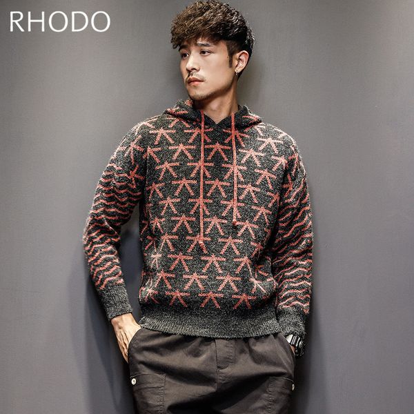 

new men`s knitted sweater autumn&winter fashion pattern warm thick pullover casual slim fit solid hooded sweater s-xl, White;black