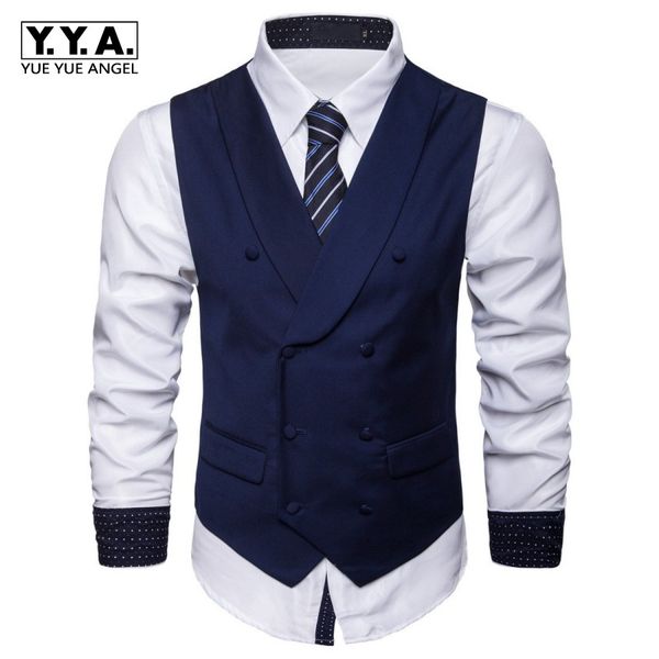 

2018 new autumn solid mens vest fashion double breasted sleeveless jacket business casual slim fit suit vest plus size s-5xl, Black;white