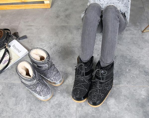 

women snow boots winter ankle boots women shoes fur warm boots female plus size casual shoes platform non slip gold bling lack, Black