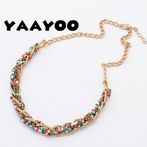 

whole saleyaayoo bohemia beads chokers pendants statement necklace fashion women summer style simple jewelry for gift party girl nl202, Golden;silver