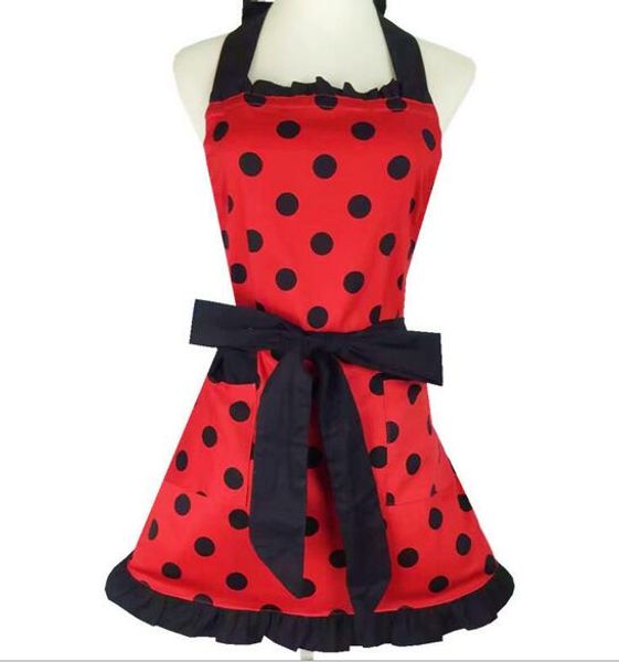 

wholesale bulk lot princess style red apron with black polka dot kitchen cooking baking apron