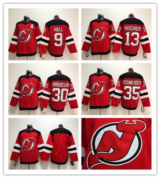 

men's 2017-2018 Season New Jersey Devils Jersey 9 Taylor Hall 13 Nico Hischier 30 Martin Brodeur 35 Cory Schneider Red Hockey Jerseys