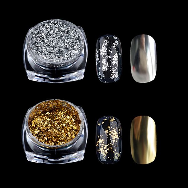 

new 0.2g/box gold silver mirror powder aluminum flake nail sequins acrylic nails glitter diy nail gel polish chrome pigment deco, Silver;gold