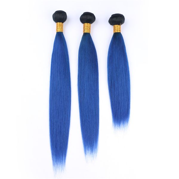 2019 Silky Straight 1b Blue Ombre Brazilian Virgin Human Hair Weaves Extensions Black And Dark Blue Ombre Virgin Human Hair Bundles From