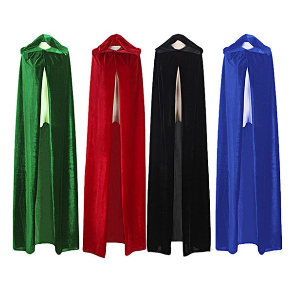 

witch long purple green red black blue halloween cloak hood and cape robe halloween cosplay costumes, Black;red