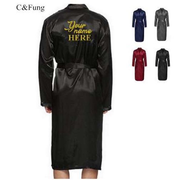 

c&fung quick custom personalized men's satin robe man dress groom gowns lounge robes bridal party kimono party favors gift robes, Black;brown