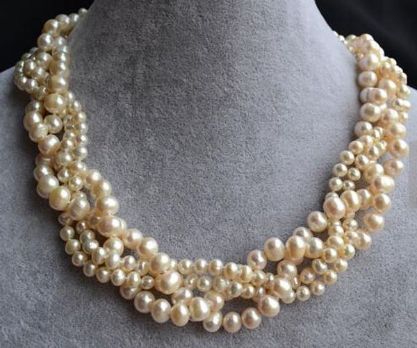 

charming woman pearl jewellery,white color 18inches 4 rows genuine freshwater pearl necklace,shell clasp,new ing, Black
