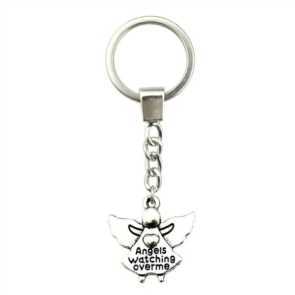 

6 pieces key chain women key rings fashion keychains for men angels watching over me 20x19mm, Slivery;golden