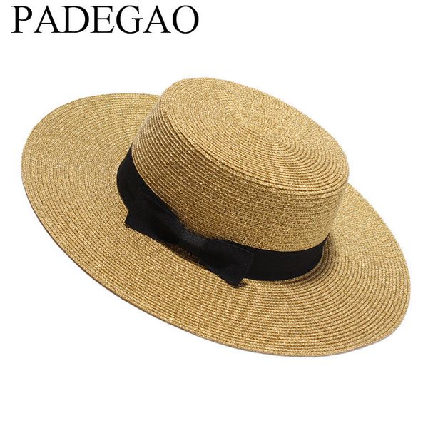 

women summer flat sun hat 2017 new gold straw hat with bow wide brim beach caps sombreros mujer verano, Blue;gray