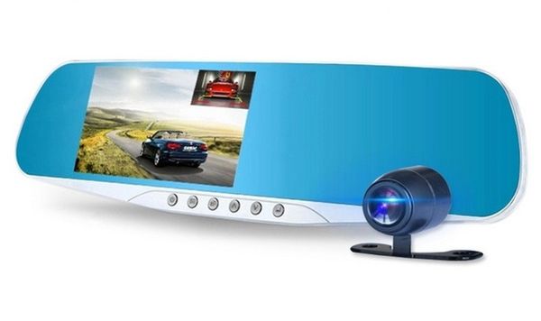 

2ch car dvr vehicle dashcam mirror windshield video recorder 1080p full hd 4.3" 170° night vision g-sensor parking monitor car black bo