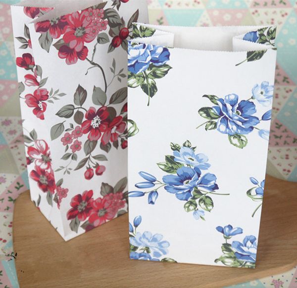 

10pcs/lot 2 colors flower packaging bag paper cookie bags pouches wrappers cupcake candy bag gift