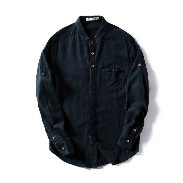 

suehaiwe's brand -4xl solid linen shirt men fashion casual shirt mens spring and autumn stand collar shirts male camisa, White;black