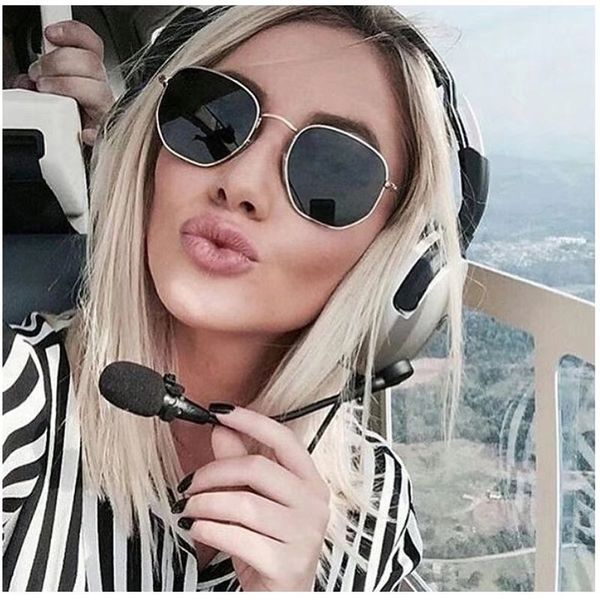 

brand designer sunglasses women men hexagonal metal sun glasses irregular hexagonal personality flat lenses with cases and box, White;black