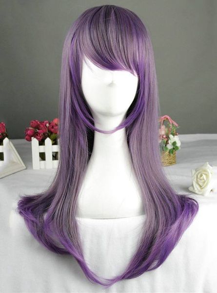 

long wig smooth violet pale with wick 80cm, cosplay fashion fantasy, Black;brown