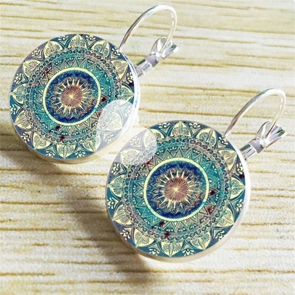

20 pairs charm mandala art p ear hook henna crystal rhinestone earring yoga om symbol zen buddhism glass earrings for women jewellery, Golden