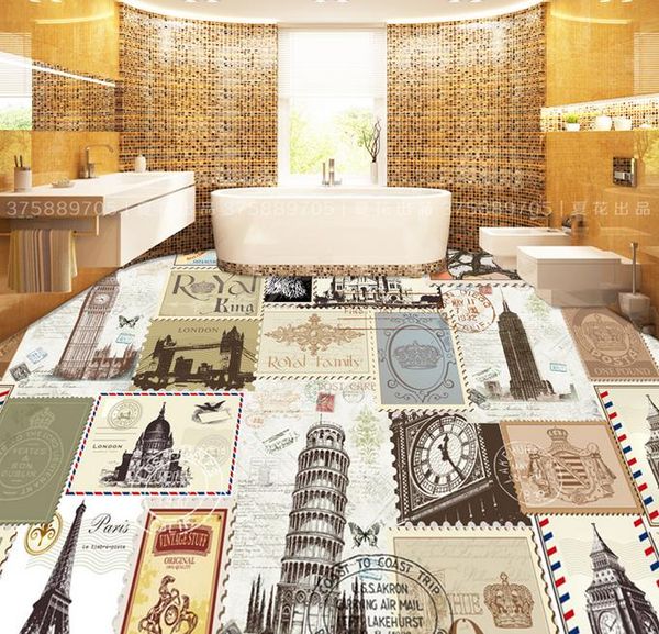 

wallpaper brick wall 3d european-style retro paris tower nostalgic floor tile floor to paint paintings wallpaper