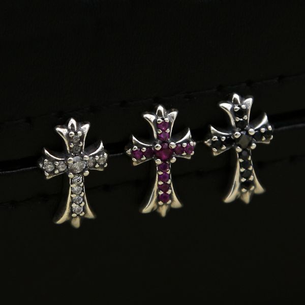 

Brand new designer jewelry 925 sterling silver vintage American Europe antique silver hand-made crosses stud earrings with cubic zirconia