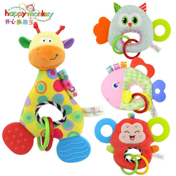 Plush Infant Baby Development Soft Giraffe Animal Handbells Rattles Handle Toys