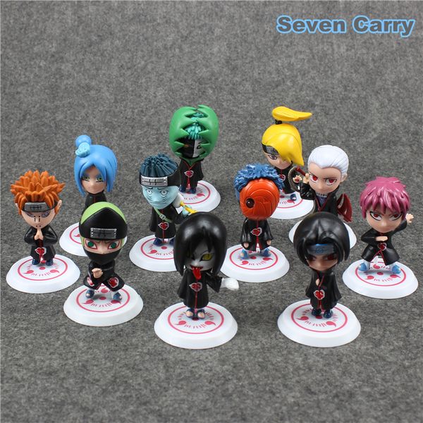 

eco-friendly 11pcs naruto akatsuki uchiha itachi madara sasuke hidan orochimaru tobi pein deidara q ver pvc action figure toy 8cm