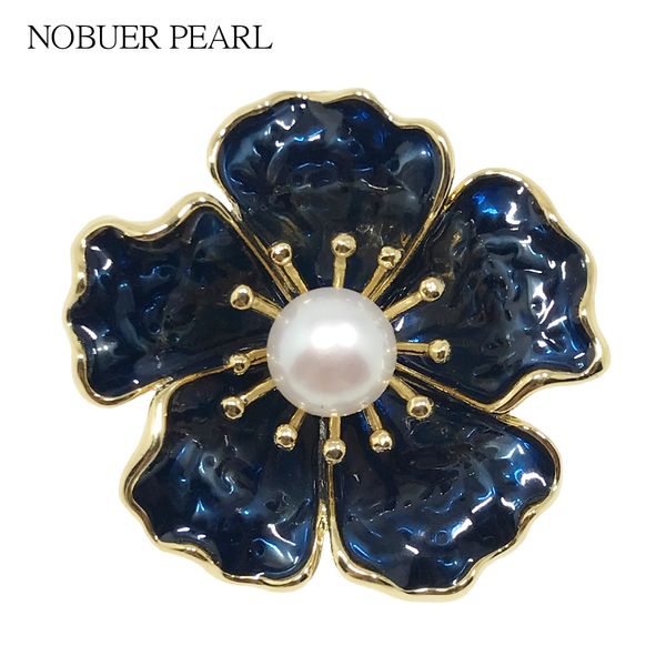 

nobuer brooch vintage flower brooch probes with real pearls brooches for women to party, Slivery;golden