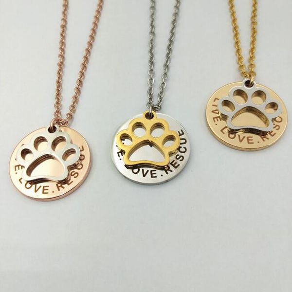 Acciaio inossidabile argento oro rosa oro rotondo mini cucciolo di cani da polpaccio stampa pendente stampabile collana a catena regolabile