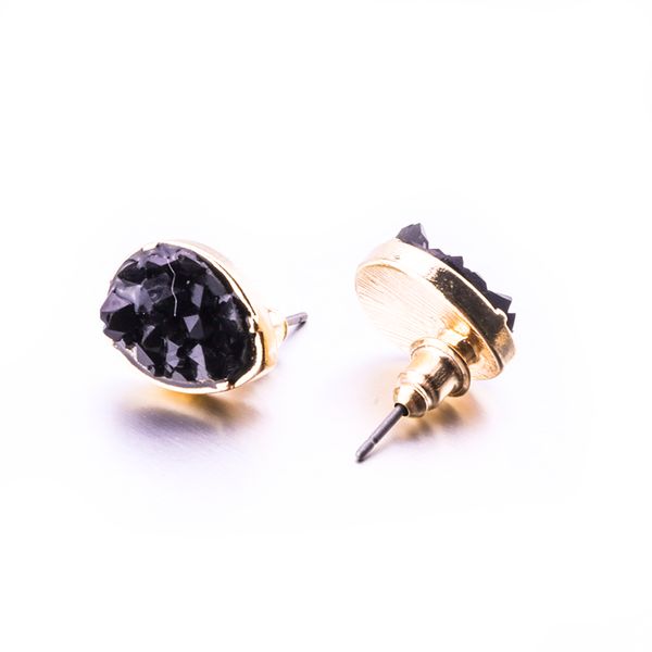 

капли воды площадь drusy druzy стад серьги серебряный цвет смолы геометрия камень серьги ювелирные изделия для женщин, Golden;silver