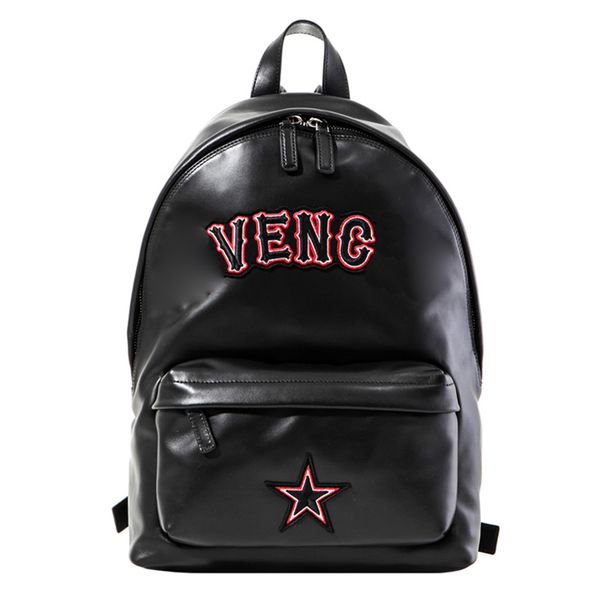 

18SS GIV Black Cowhide leather Backpack fashion LOGO Backpacks Unisex Street travel STAR Backpack HFLSBB080