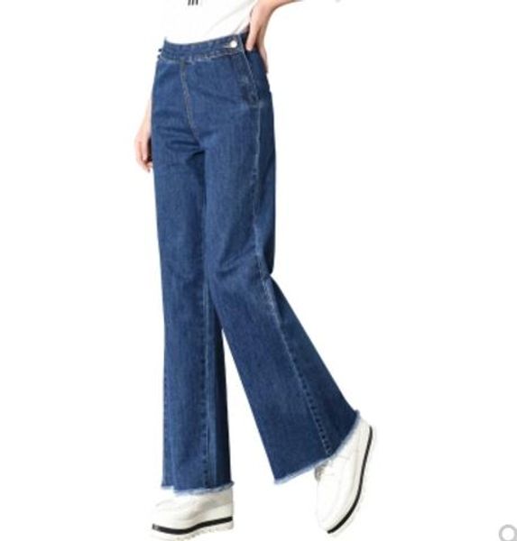

2018 new style spring korean nine pants loose and comfortable wide leg jeans woman pants tide, Blue