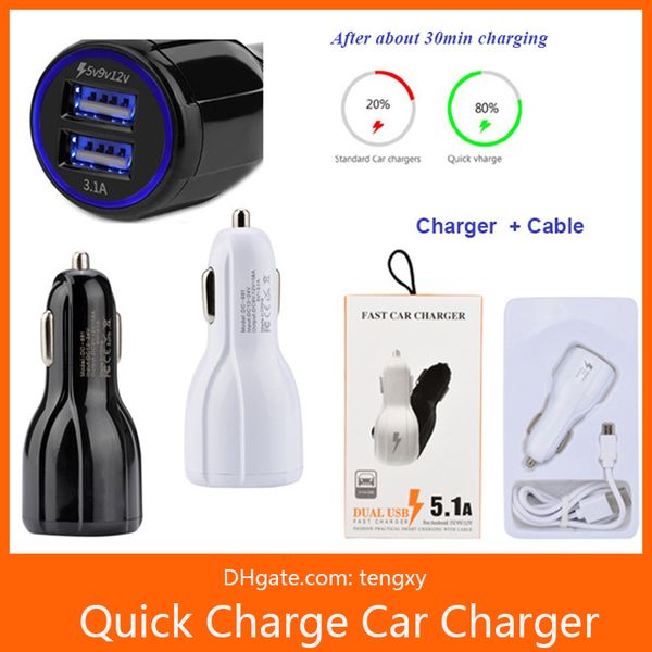 

Fa t charging quick charge car charger 5v 9v 12v 3 1a dual u b port car power charger adapter with package micro io cable