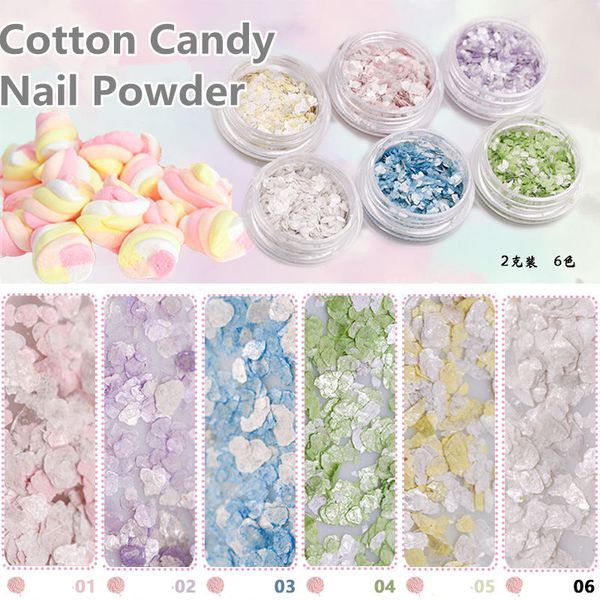 

2g 6colors marshmallow cotton candy marble stone glitter nail powder dust sequins manicure nail art 3d decorations for gel, Silver;gold