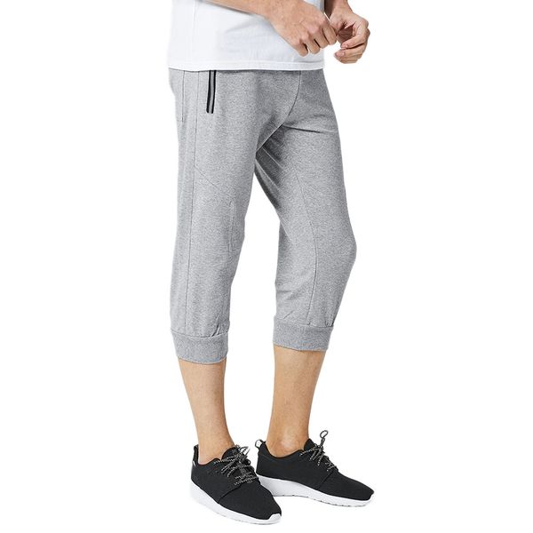 

new men's casual cotton patchwork sports gym run cropped capri jogger pants trousers 2018 fashion summer autumn men clothes, Black