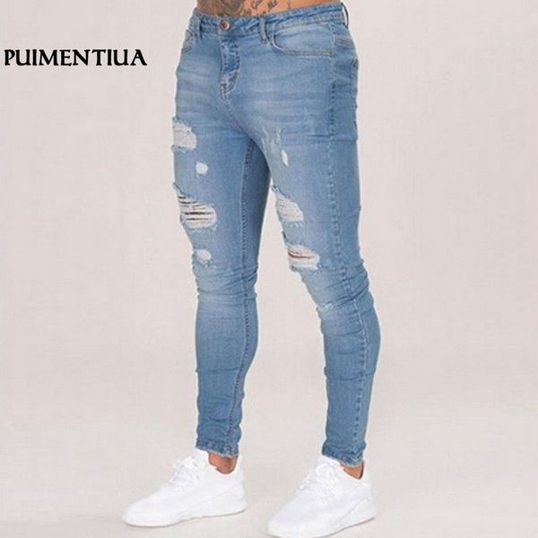 

puimentiua 3xl skinny jeans for men pencil pants mens clothes denim blue black skinny ripped jeans male trousers hommes 2018