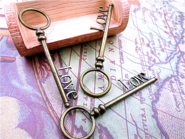 

9pcs--love key charms antique tibetan bronze love key charms pendants, 15x83mm, Bronze;silver