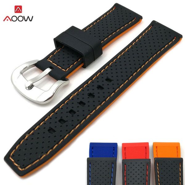 

aoow 2018 new generic watchband silicone rubber watch strap bands 20mm 22mm 24mm waterproof watchband belt accessories, Black;brown