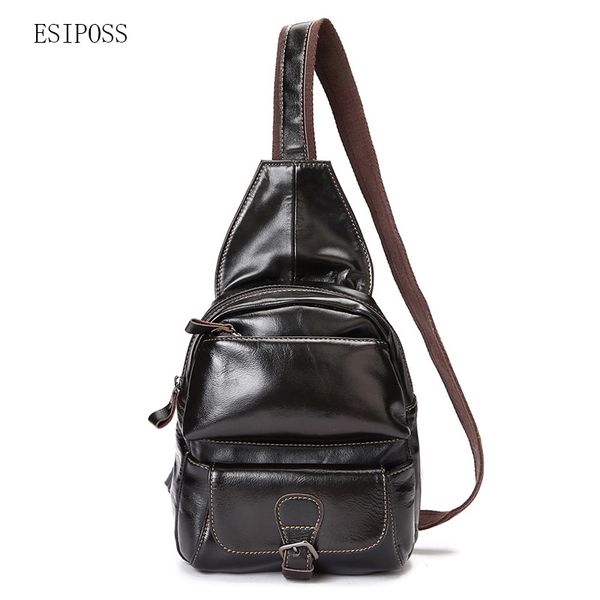 

esiposs men chest bag genuine oil wax leather men's casual shoulder messenger bag mobile phone cross body male handbags