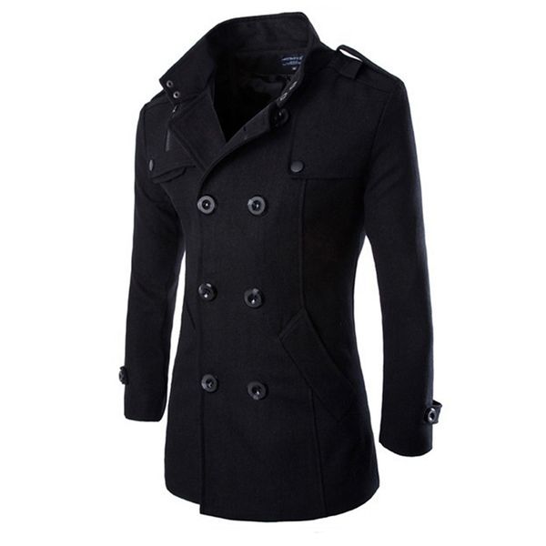 

2018 autumn and winter men's new blend jacket jacket woolen coat double-breasted casual gentleman slim business solid color, Black