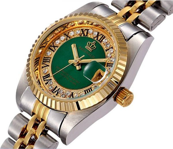 

reginald ladys fluted bezel mother of pearl diamond dial quartz watch women full stainless steel luminous clock y18102310, Slivery;brown