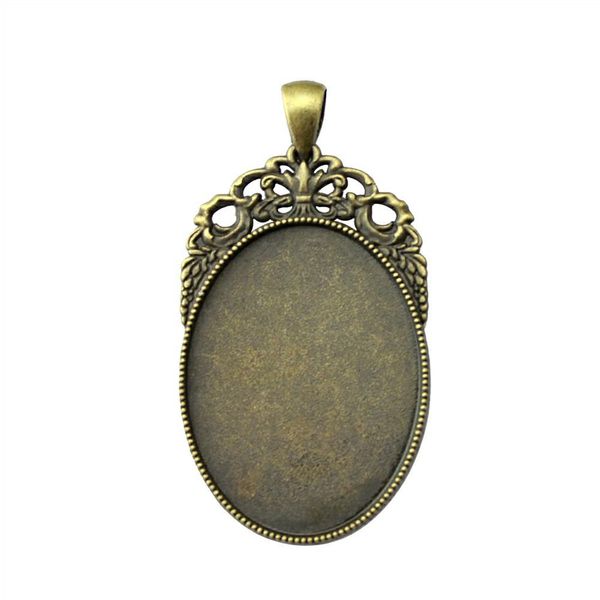 

7 pieces cabochon cameo base tray bezel blank diy accessories for fleur-de-lys perforation side-on inner size 30x40mm oval glass cabochons, Slivery;crystal