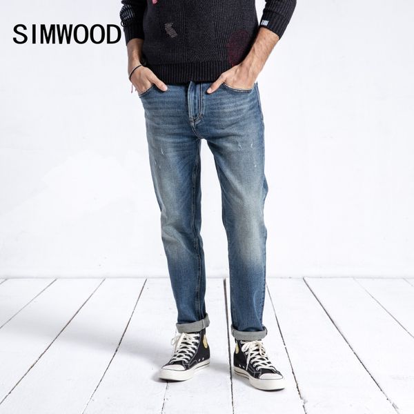 

simwood brand jeans men 2018 autumn winter new fashion slim fit denim pants trousers streetwear male 180335, Blue