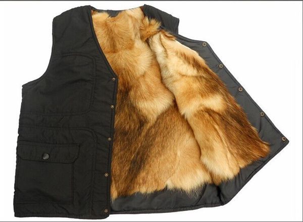 

autumn and winter outdoor men genuine leather quinquagenarian male fur one piece thermal fur vest, Black;white