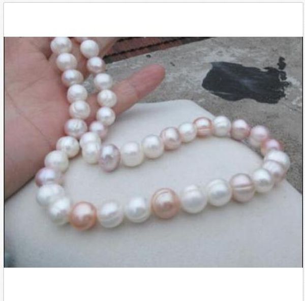 

beautiful 18inch 11-12mm white purple south sea pearl necklace yellow clasp, Silver